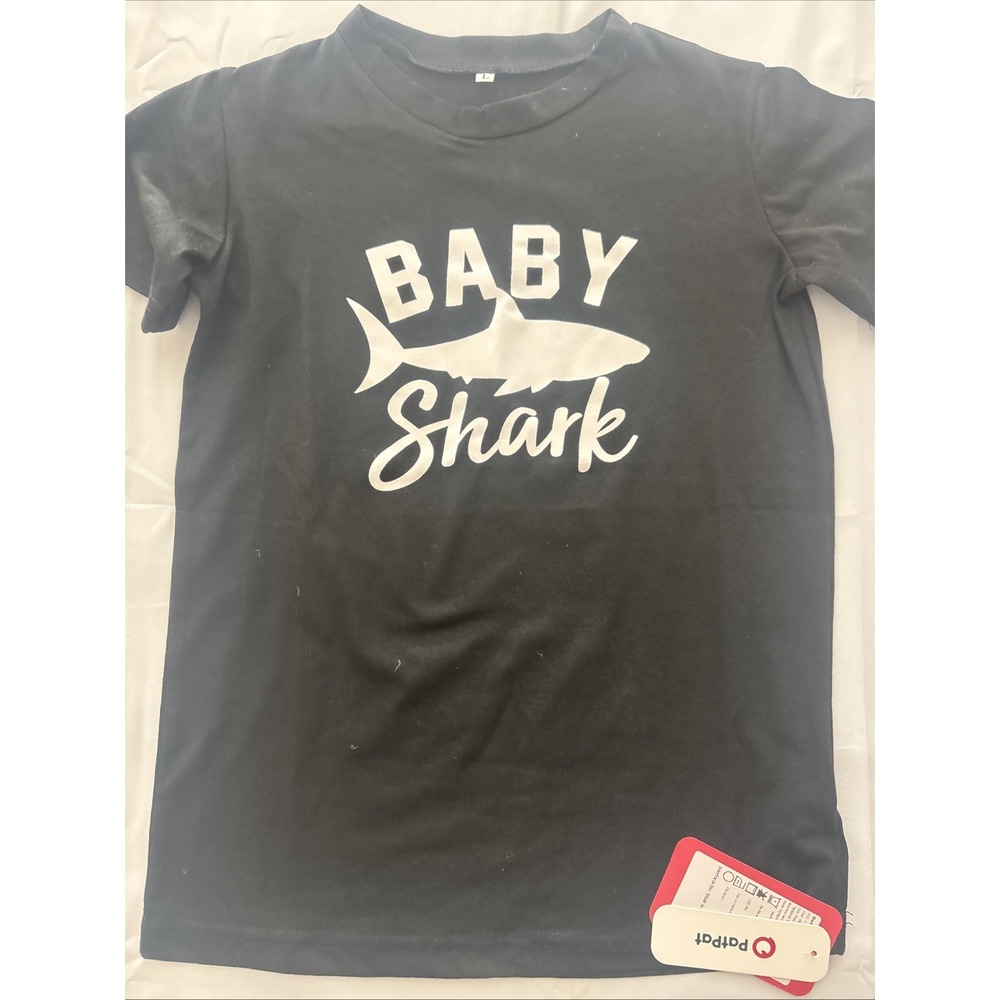 Pat Pat Baby Shark Shirt Kids Size Large 7 Black Short Sleeve T-Shirt NWT